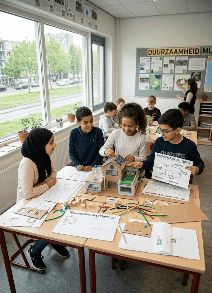Leerlingen aan het werk tijdens de lessenserie duurzaamheid