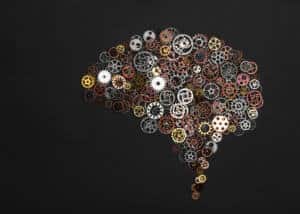 Junior Campus OOL lessenserie Growth Mindset - Brain image made out of little cogwheels- onderzoekend en ontwerpend leren